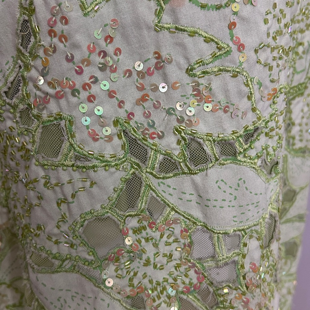 Vintage 90’s Basil & Maude Heavily Beaded & Sequined Green A-Line Skirt | SZ 6 - Picture 7 of 11